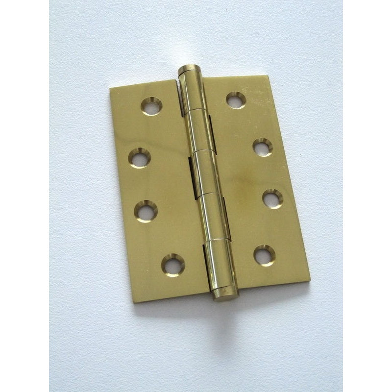 Button Tipped Brass Hinge 100x75x2.5mm Polished Brass Fixed Pin & Loose Pin