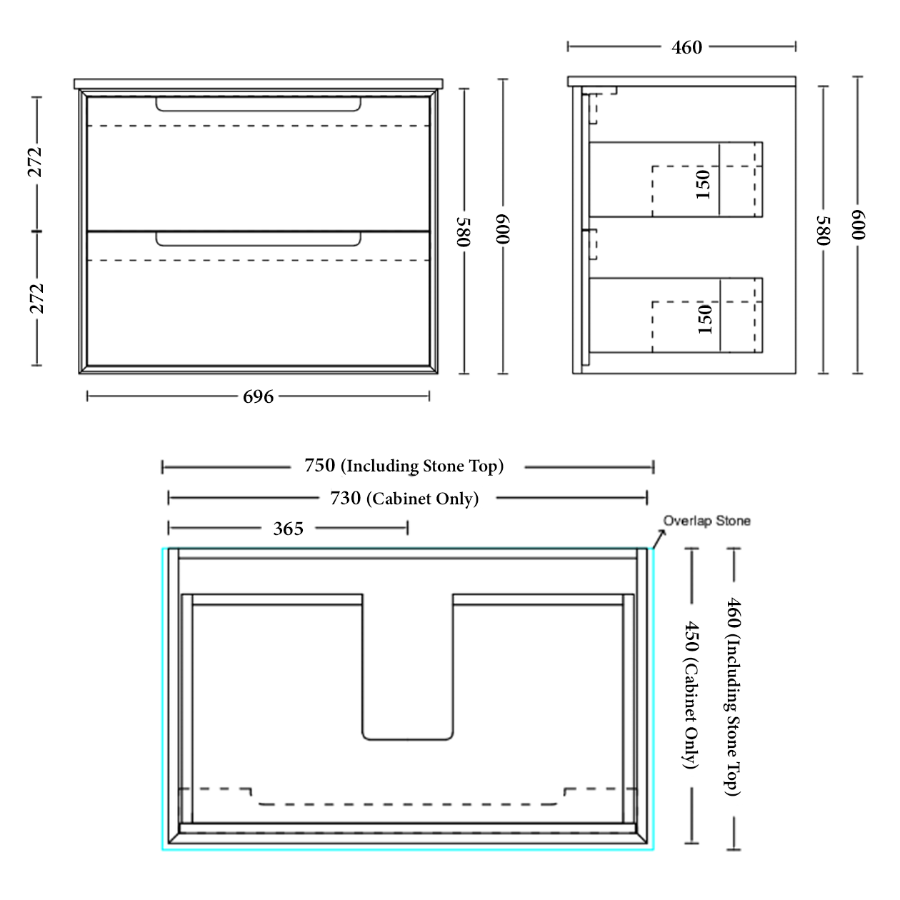Elwood 750mm Wall Hung Vanity
