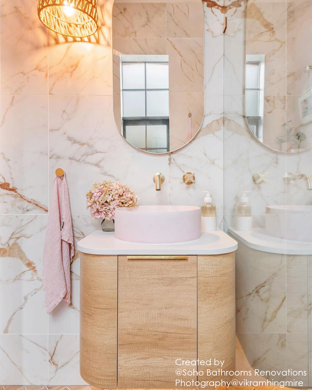 Bondi 600mm Natural Oak Wall Hung Curve Vanity (12TH & NTH Only) - front view