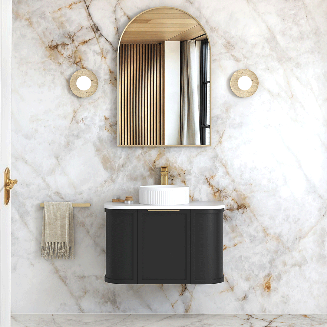 Hampshire 750mm Satin Black Wall Hung Curve Vanity (12TH & NTH Only) - front view
