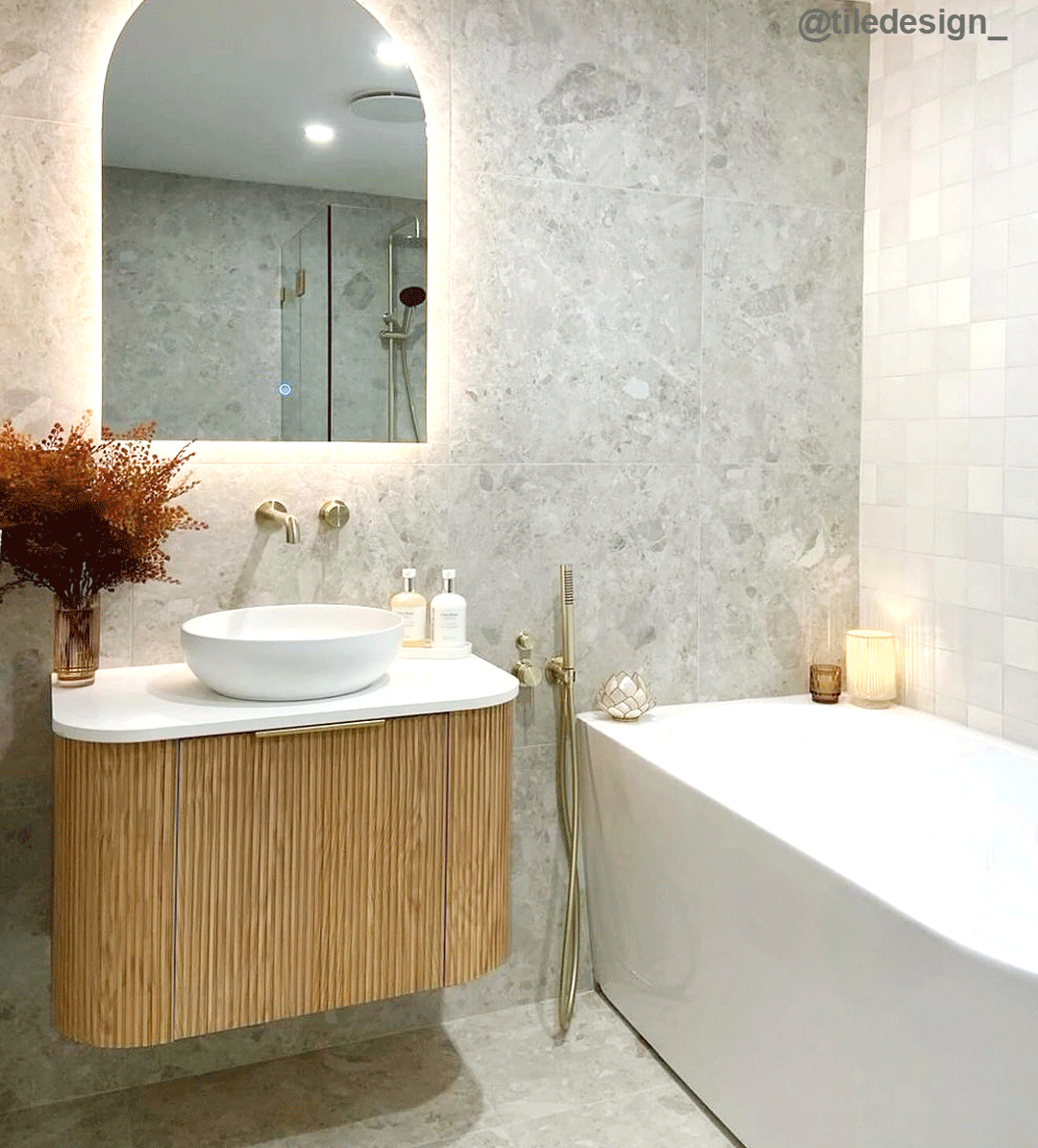 Bondi 750mm Woodland Oak Fluted Curve Vanity (12TH & NTH Only) - front view