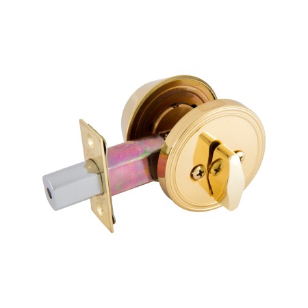 Choice Round Single Cylinder Deadbolt in Polished Brass