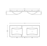 Slim Line Ceramic Top 1200x460x170 Double Bowl with Taphole & Overflow