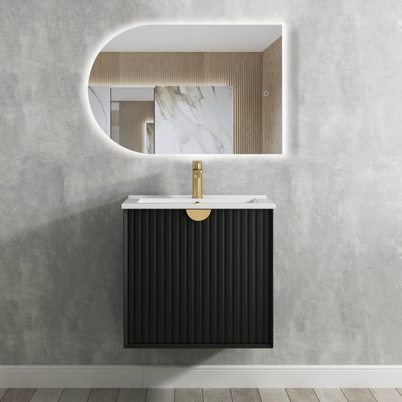 Marlo Fluted 600mm Matte Black Wall Hung Vanity