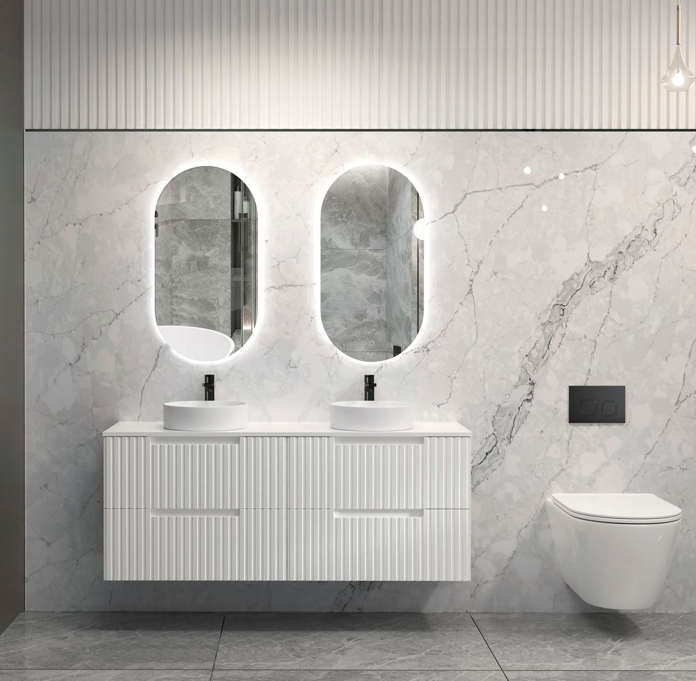 Noosa Fluted 1500mm Satin White Wall Hung Vanity