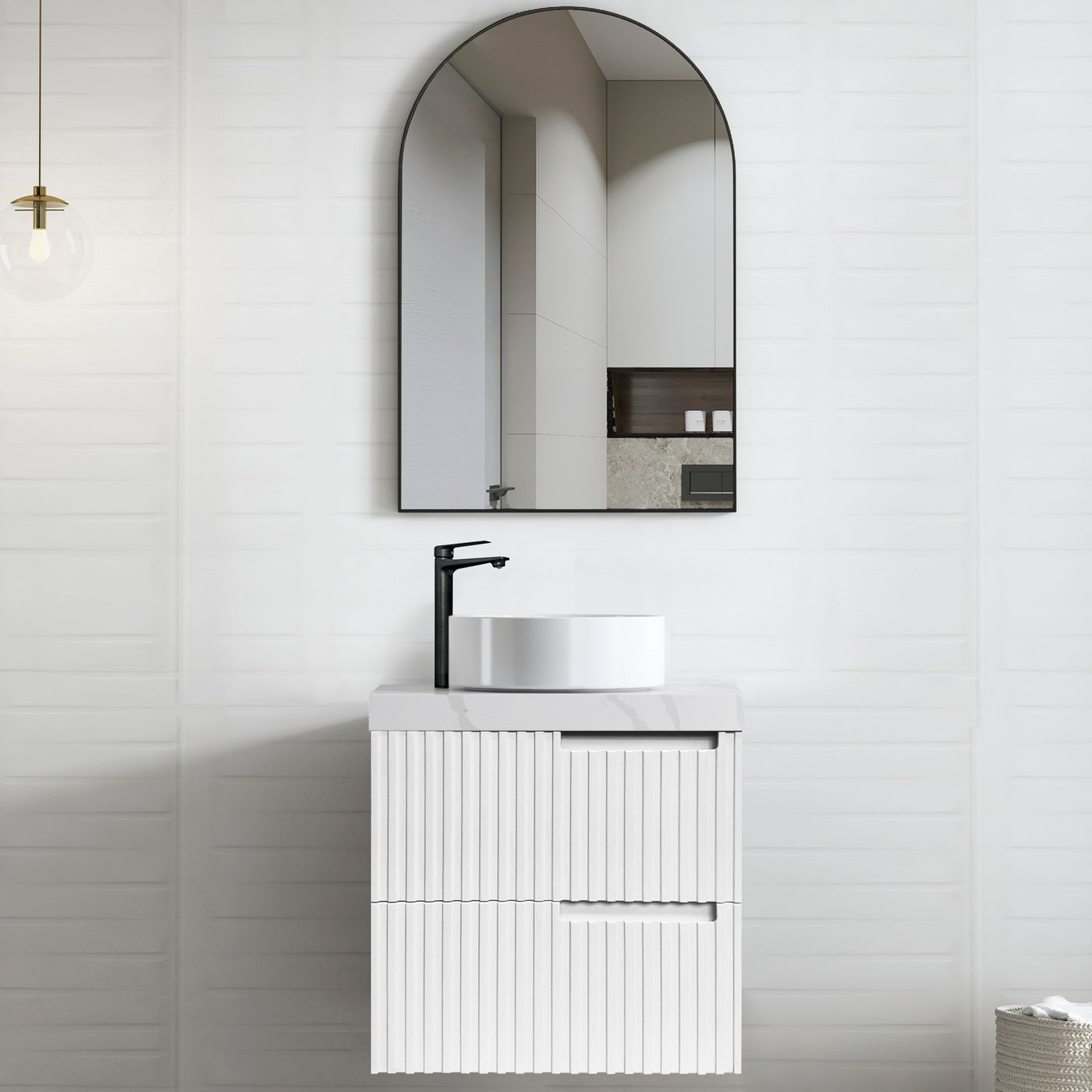 Noosa Fluted 600mm Satin White Wall Hung Vanity
