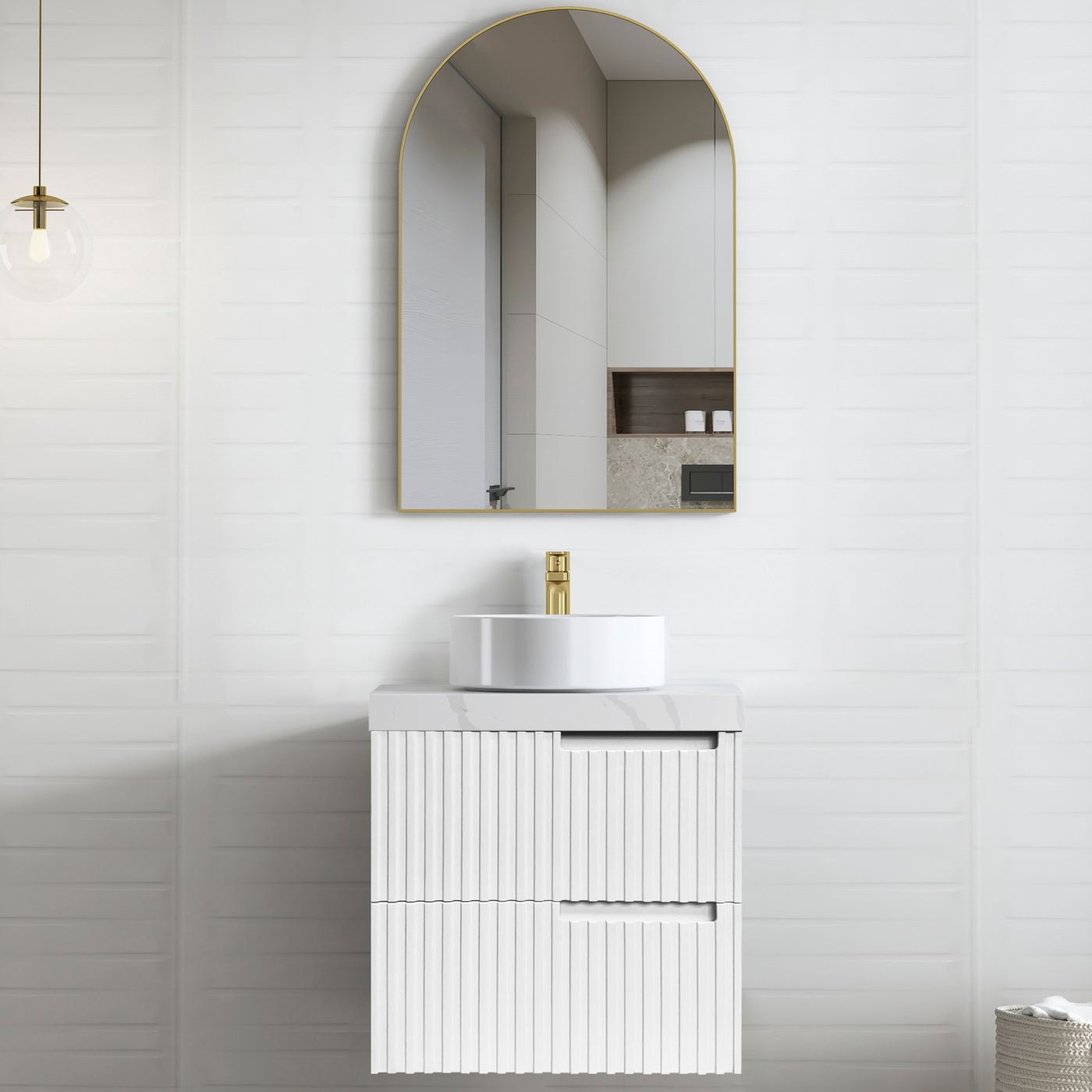 Noosa Fluted 600mm Satin White Wall Hung Vanity
