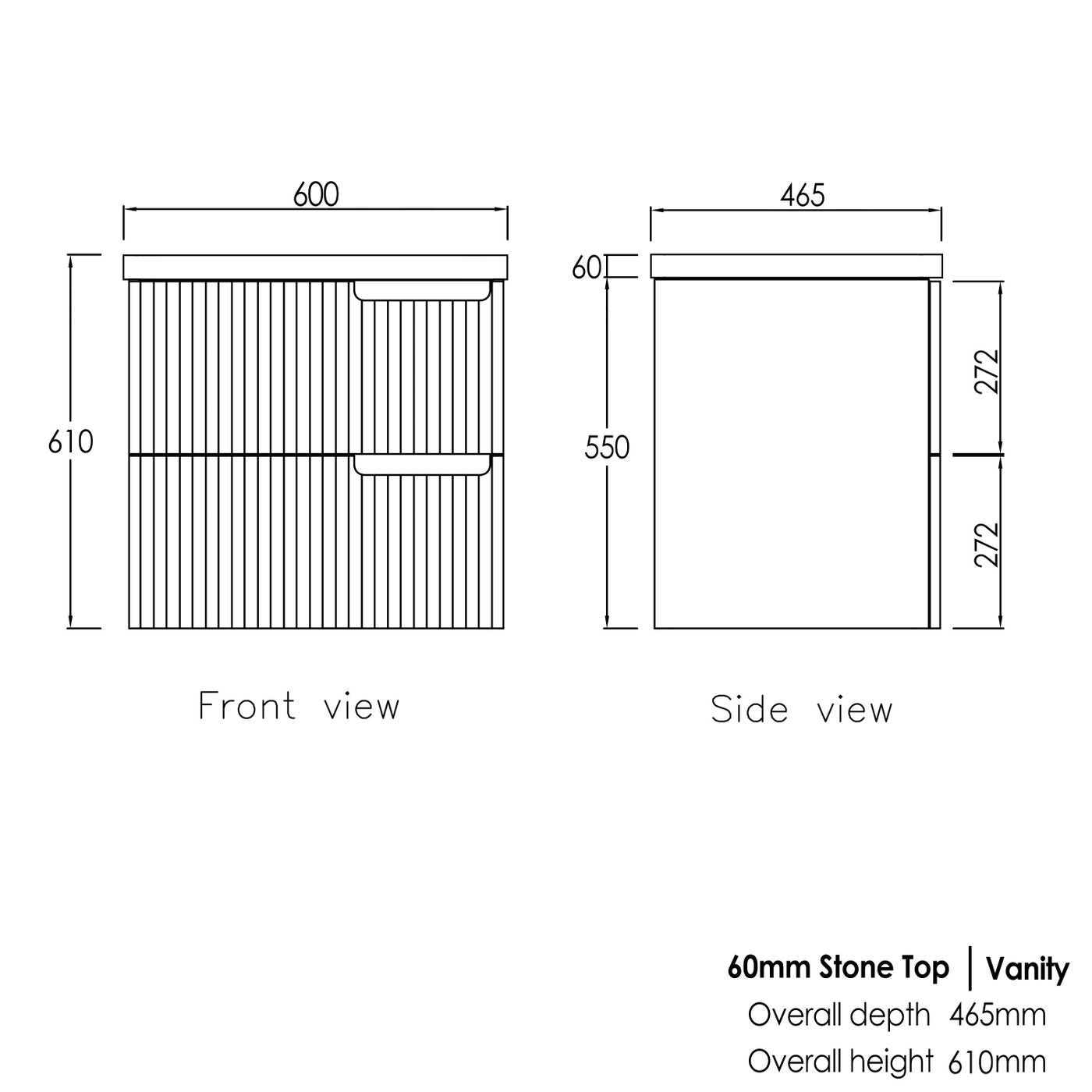 Noosa Fluted 600mm Satin White Wall Hung Vanity