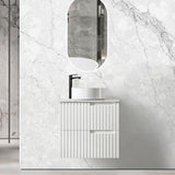 Noosa Fluted 600mm Satin White Wall Hung Vanity