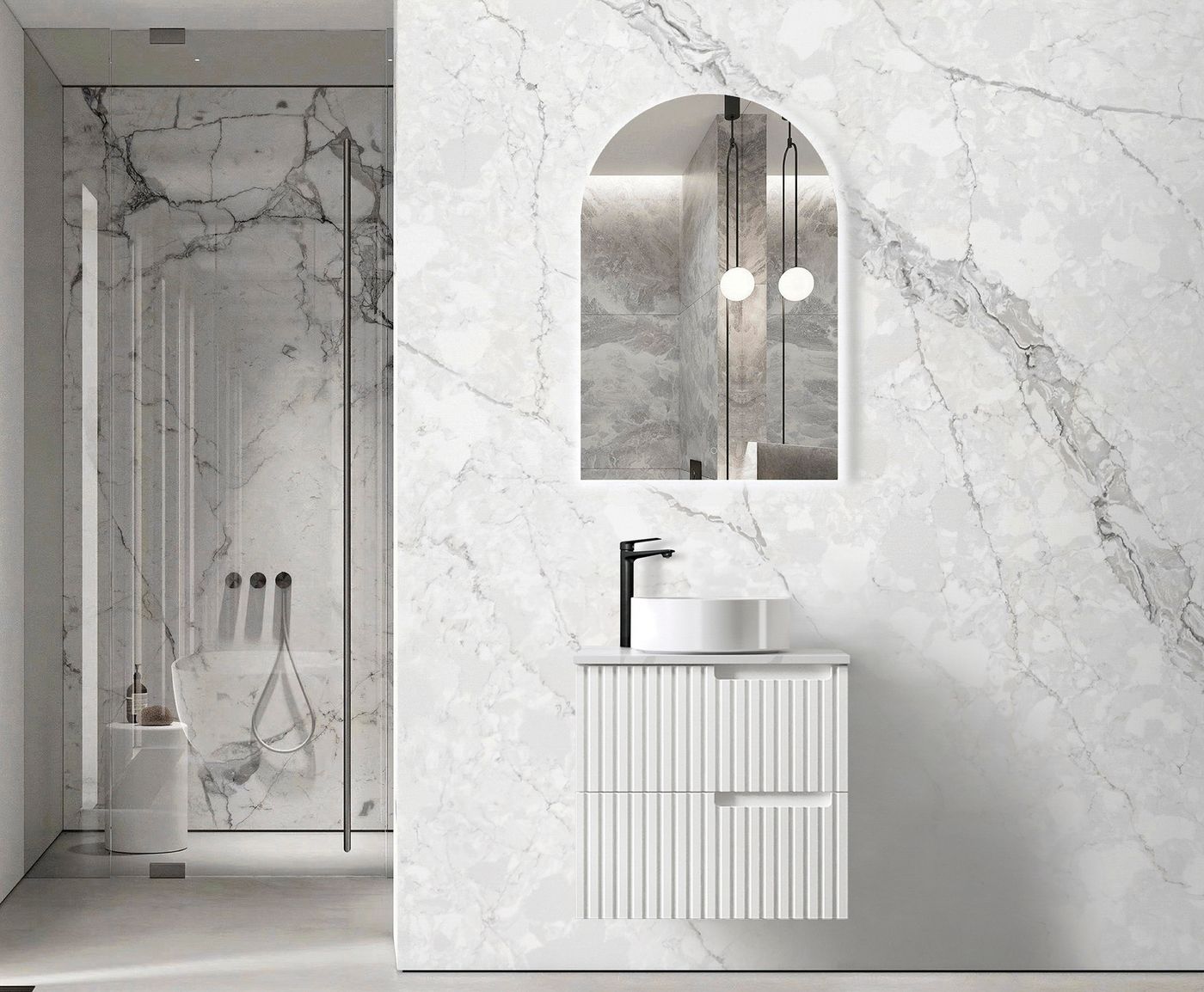 Noosa Fluted 600mm Satin White Wall Hung Vanity
