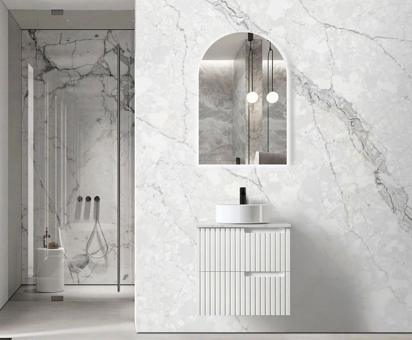 Noosa Fluted 600mm Satin White Wall Hung Vanity