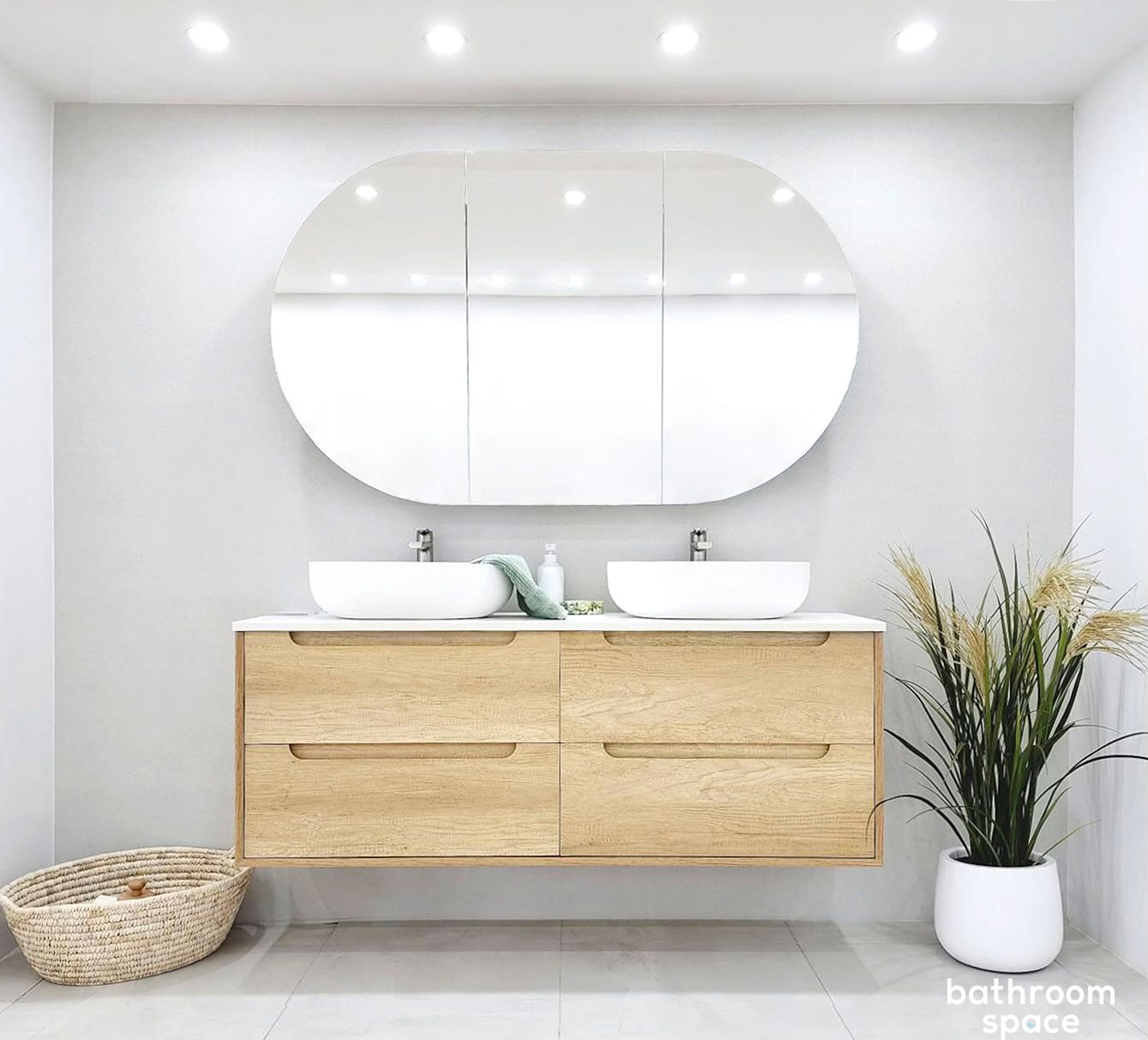 Byron 1200mm Natural Oak Wall Hung Vanity Double Bowl