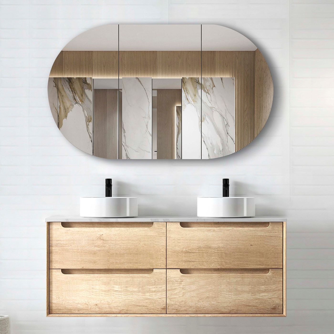 Byron 1200mm Natural Oak Wall Hung Vanity Double Bowl