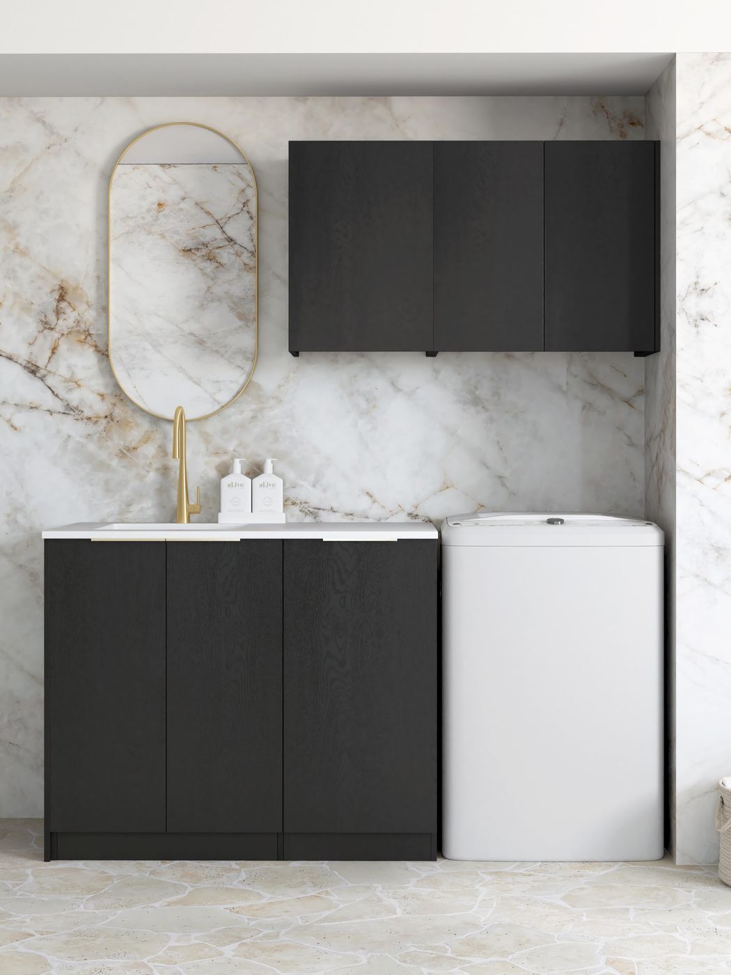 Byron/Bondi Black Oak Laundry Kit 1715x600x2100 - front view