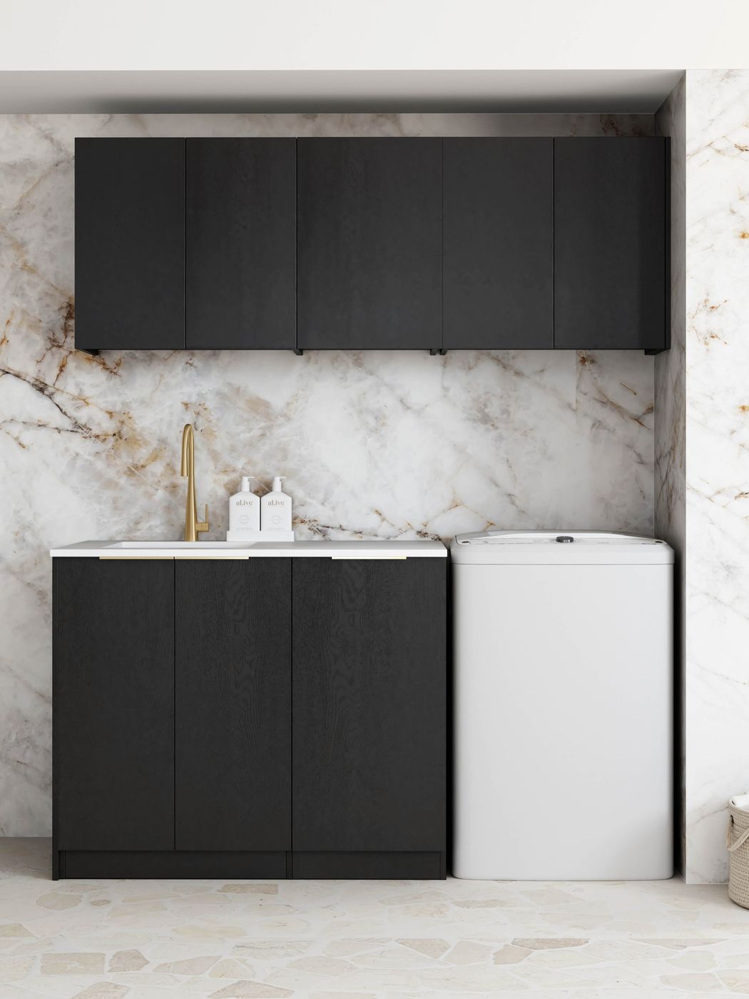 Byron/Bondi Black Oak Laundry Kit 1715x600x2100 - rear mounting detail