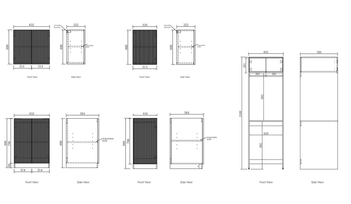 Bondi Fluted White Laundry Kit 1715x600x2100