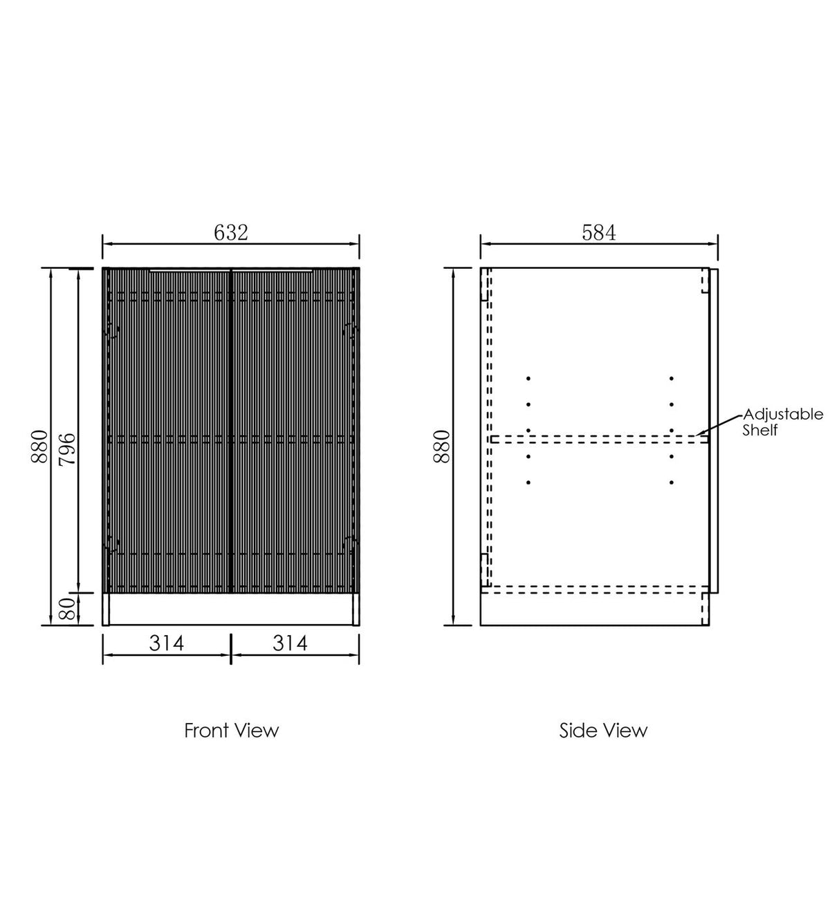 Bondi Fluted White Laundry Kit 1305x600x2100 - rear mounting detail