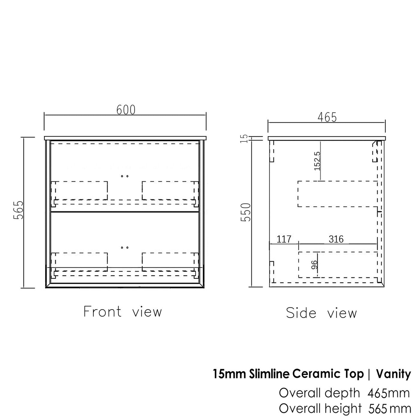 Boston 600mm Light Grey Wall Hung Vanity