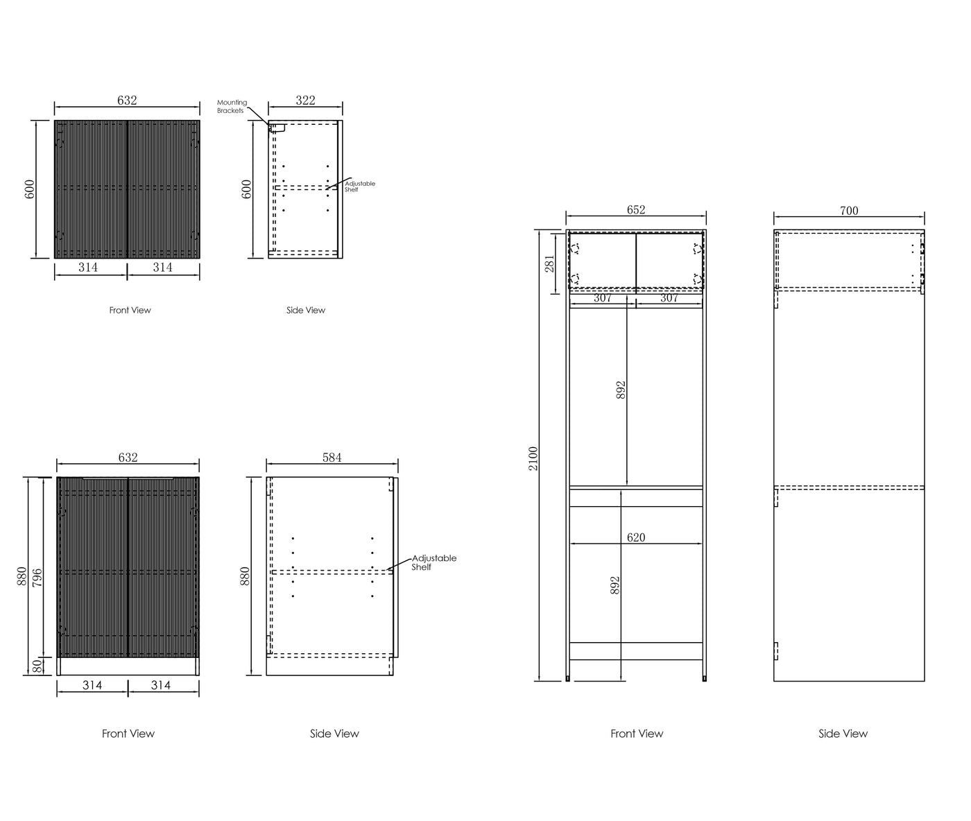 Bondi Fluted White Laundry Kit 1960x600x2100
