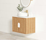 Laguna 600mm Natural American Oak Wall Hung Vanity - angled product view