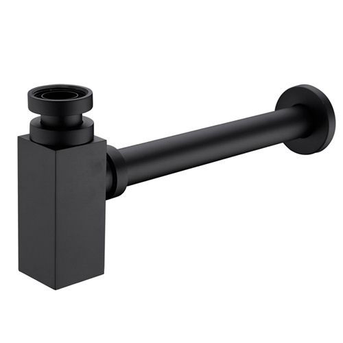 Bottle Trap Square Black 32/40mm Waste, 40mm Connection - front view
