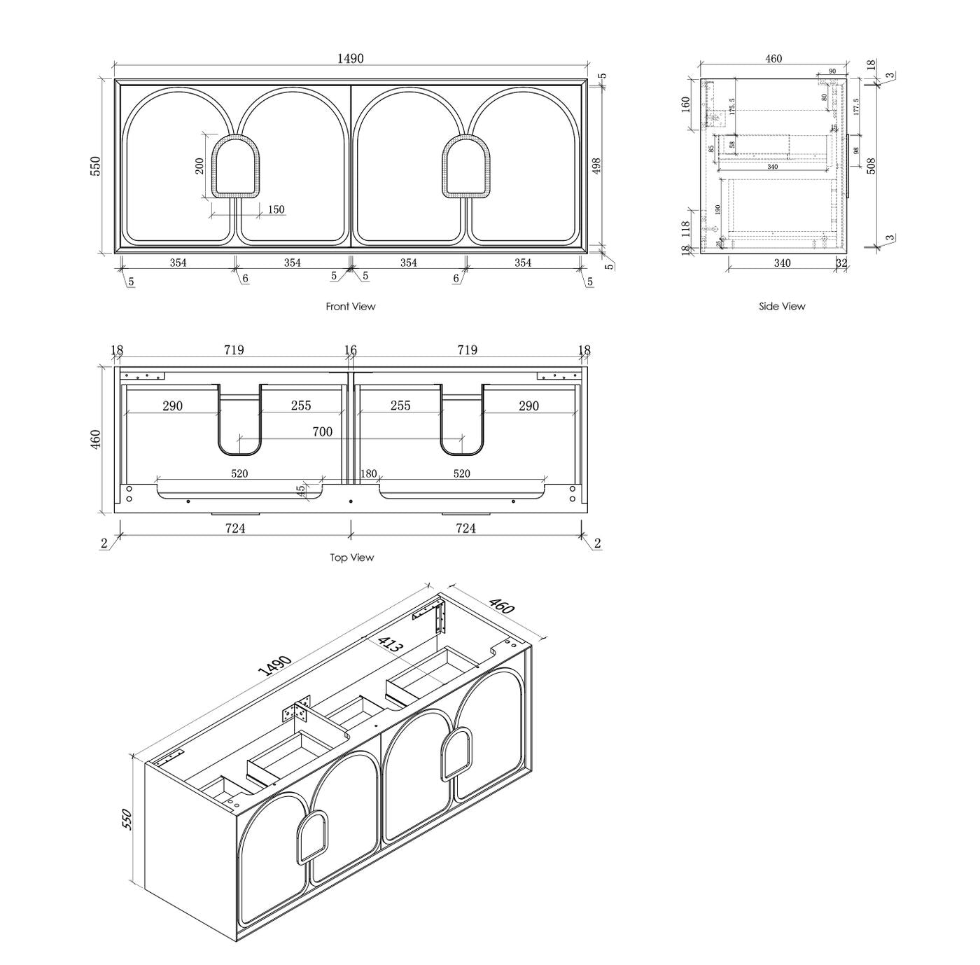 Laguna 1500mm Black American Oak Wall Hung Vanity