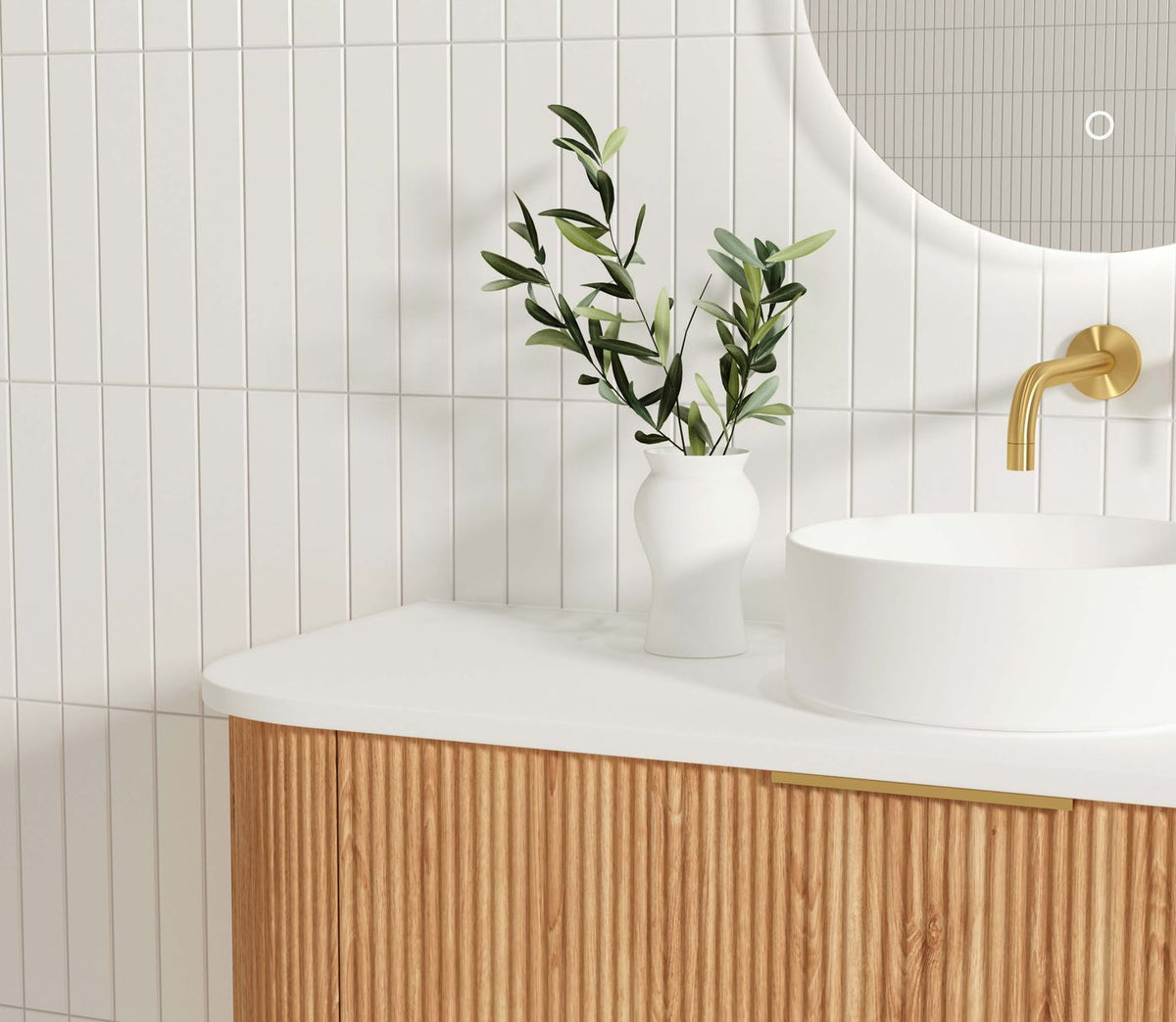 Bondi 1200mm Woodland Oak Fluted Curve Vanity - side profile view