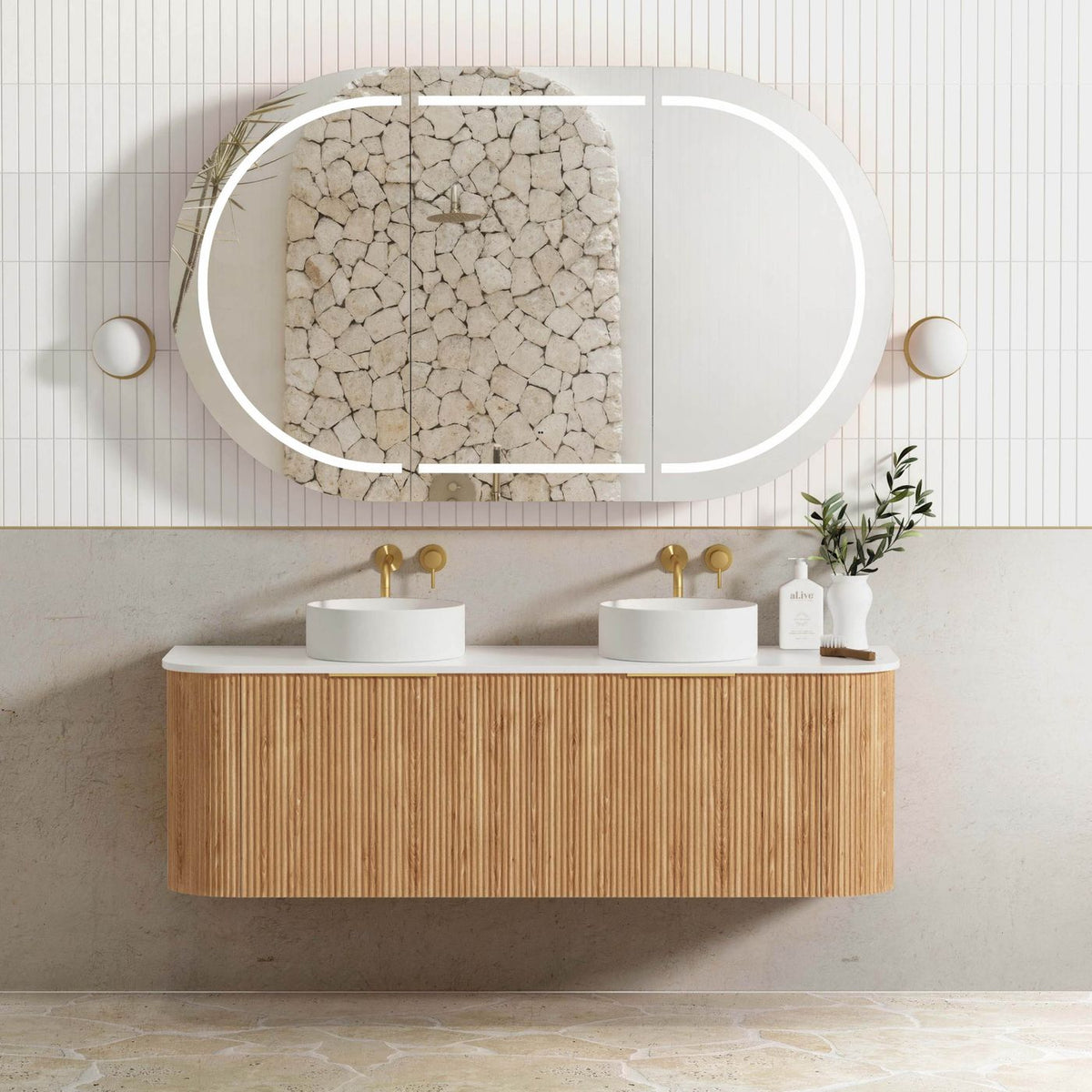 Bondi 1500mm Woodland Oak Fluted Curve Vanity - front view (9 of 27)