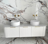 Bondi 1800mm Satin White Fluted Wall Hung Curve Vanity