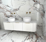 Bondi 1800mm Satin White Fluted Wall Hung Curve Vanity