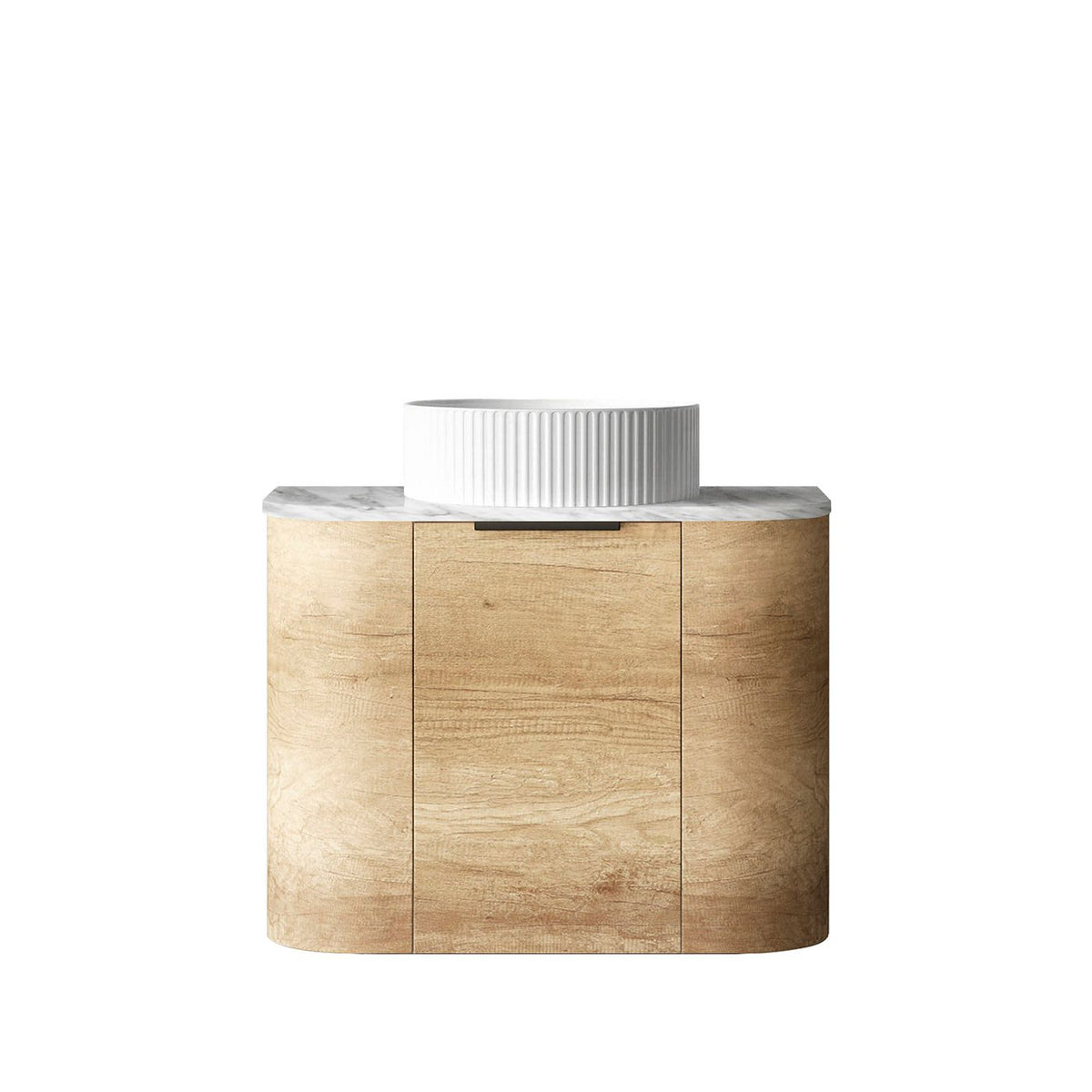 Bondi 600mm Natural Oak Wall Hung Curve Vanity (12TH & NTH Only) - full product view