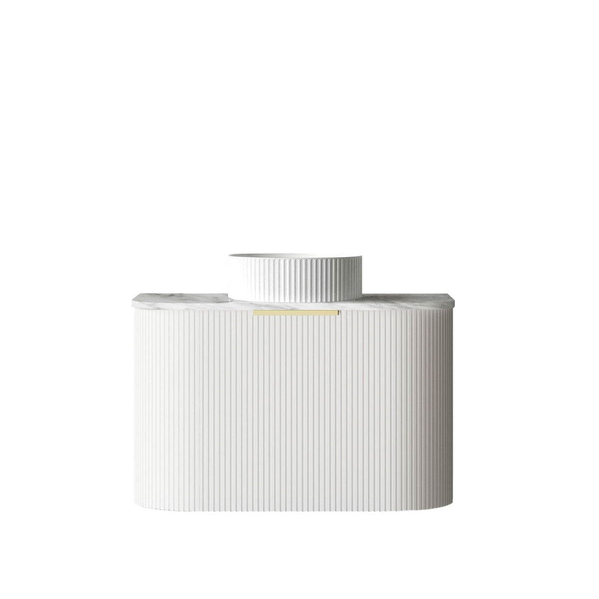 Bondi 750mm Satin White Fluted Wall Hung Curve Vanity (12TH & NTH Only) - full product view
