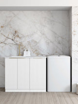 Bondi Fluted White Base Laundry Cabinet with Stone Top and Sink 1060x600x900