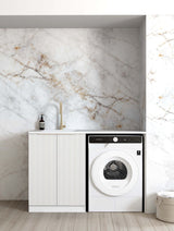 Bondi Fluted White Base Laundry Cabinet with Stone Top and Sink 1300x600x900