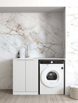 Noosa Fluted White Base Laundry Cabinet with Stone Top and Sink 1300x600x900