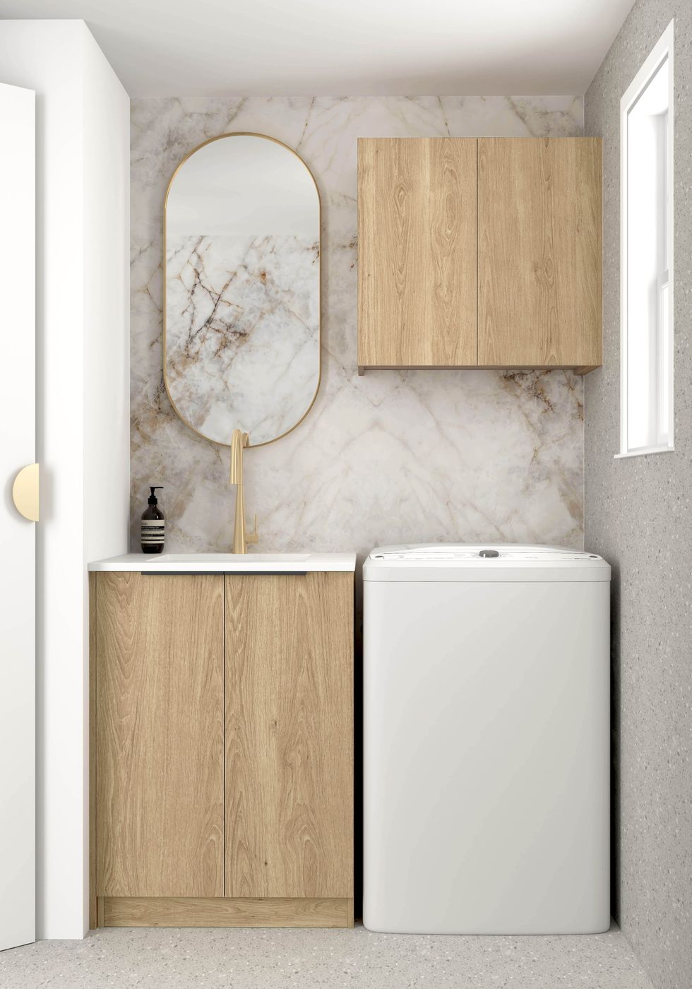 Byron/Bondi Natural Oak Mini Laundry - front view, bathroom accessory