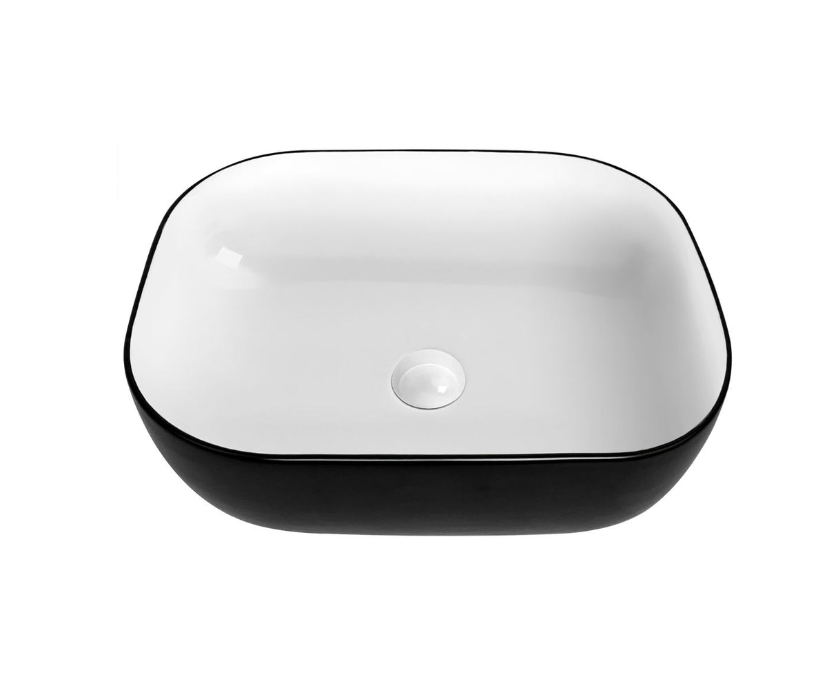 Artis O'96 455x325x135 Matte Black & Gloss White Oval Basin Ultra Slim - angled product view
