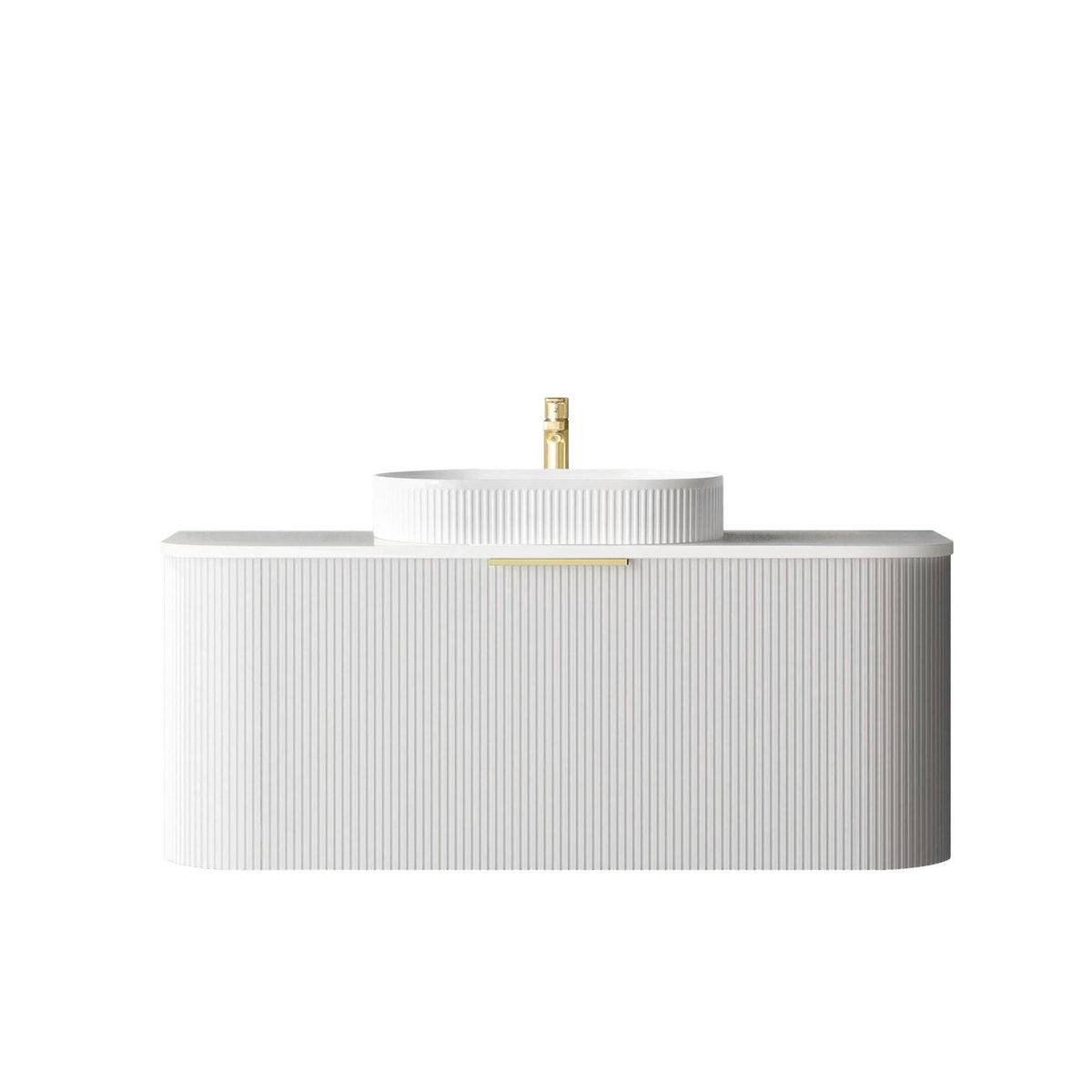 Bondi 1200mm Satin White Fluted Wall Hung Curve Vanity - side profile view (12 of 20)