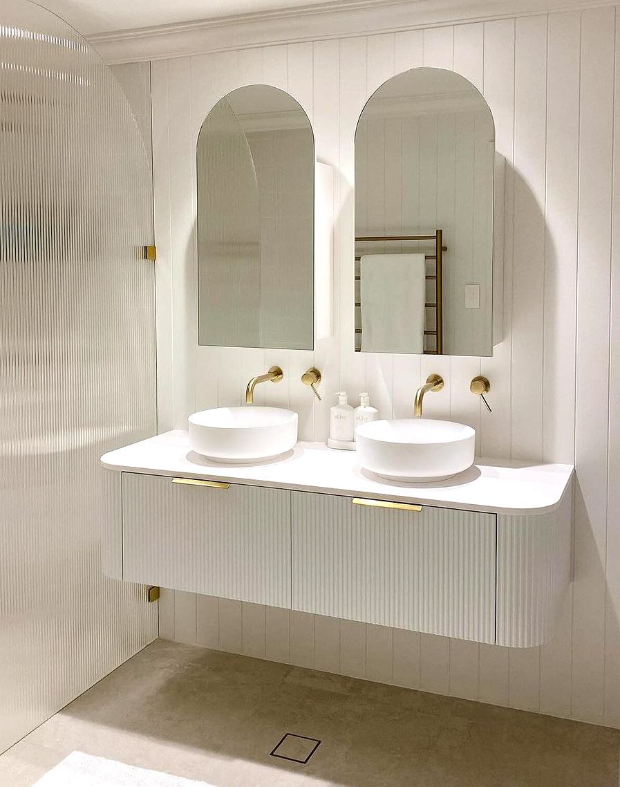 Bondi 1500mm Satin White Fluted Wall Hung Curve Vanity