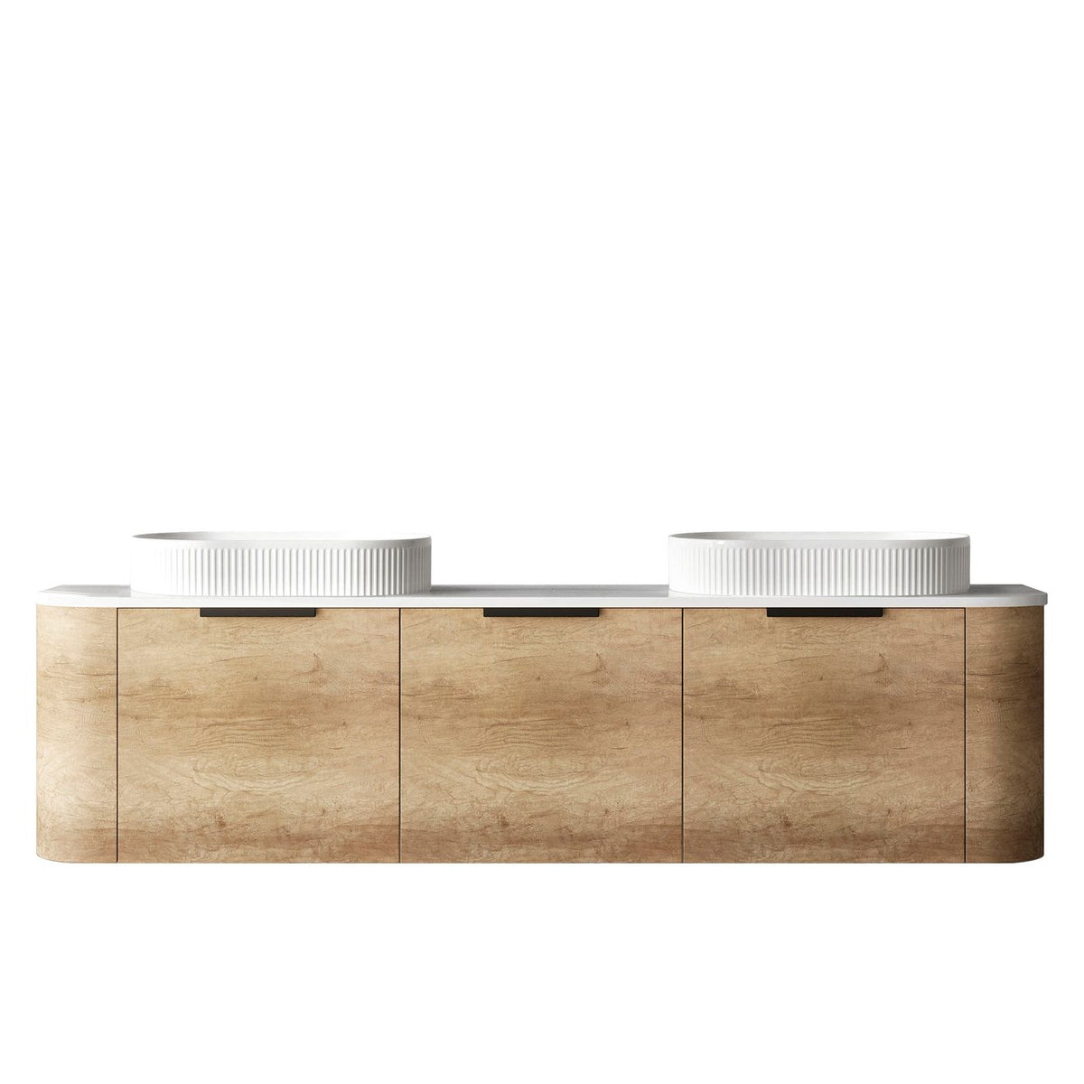 Bondi 1800mm Natural Oak Wall Hung Curve Vanity - front view (9 of 13)