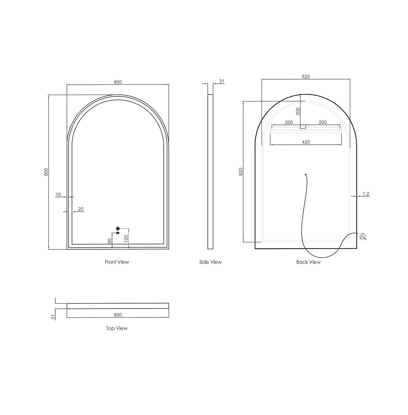 LED Archie 900(H)x600(W) Black Metal Frame Mirror