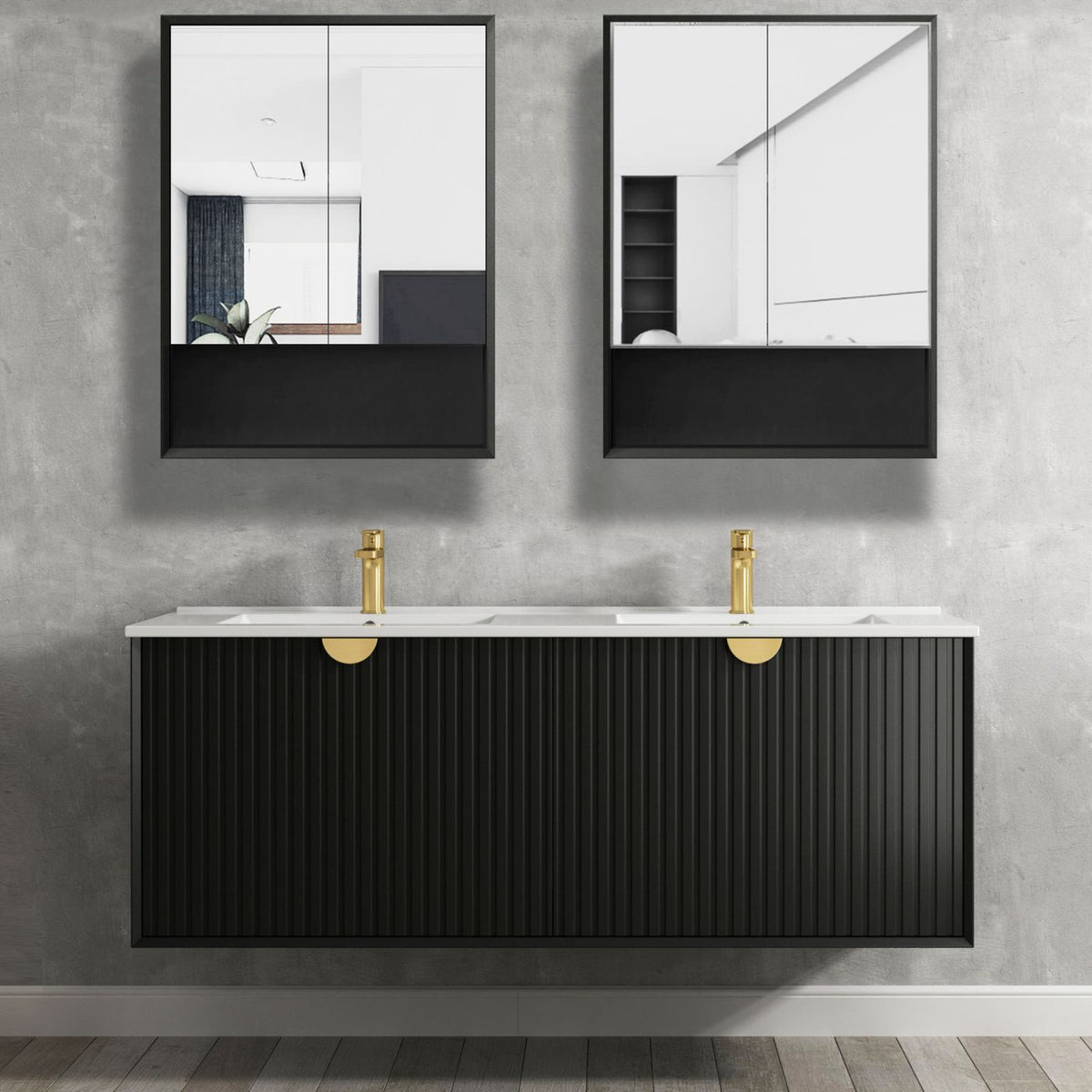 Marlo 600x800 Matte Black Shaving Cabinet - side profile view