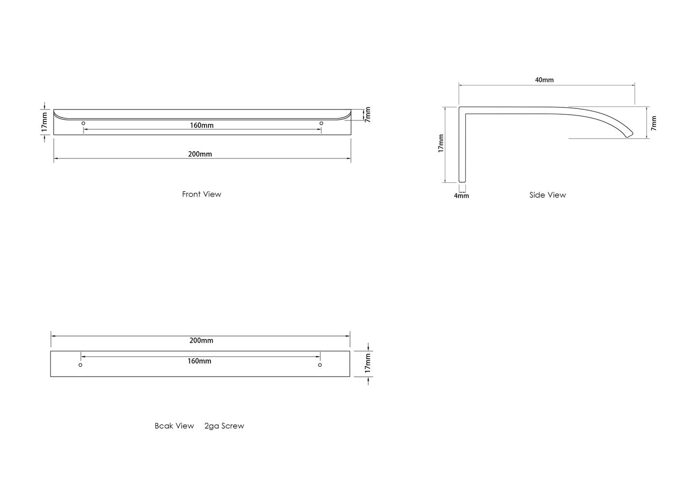 Hampshire 200mm White Handle for 750, 900, 1200, 1500, 1800 Cabinets
