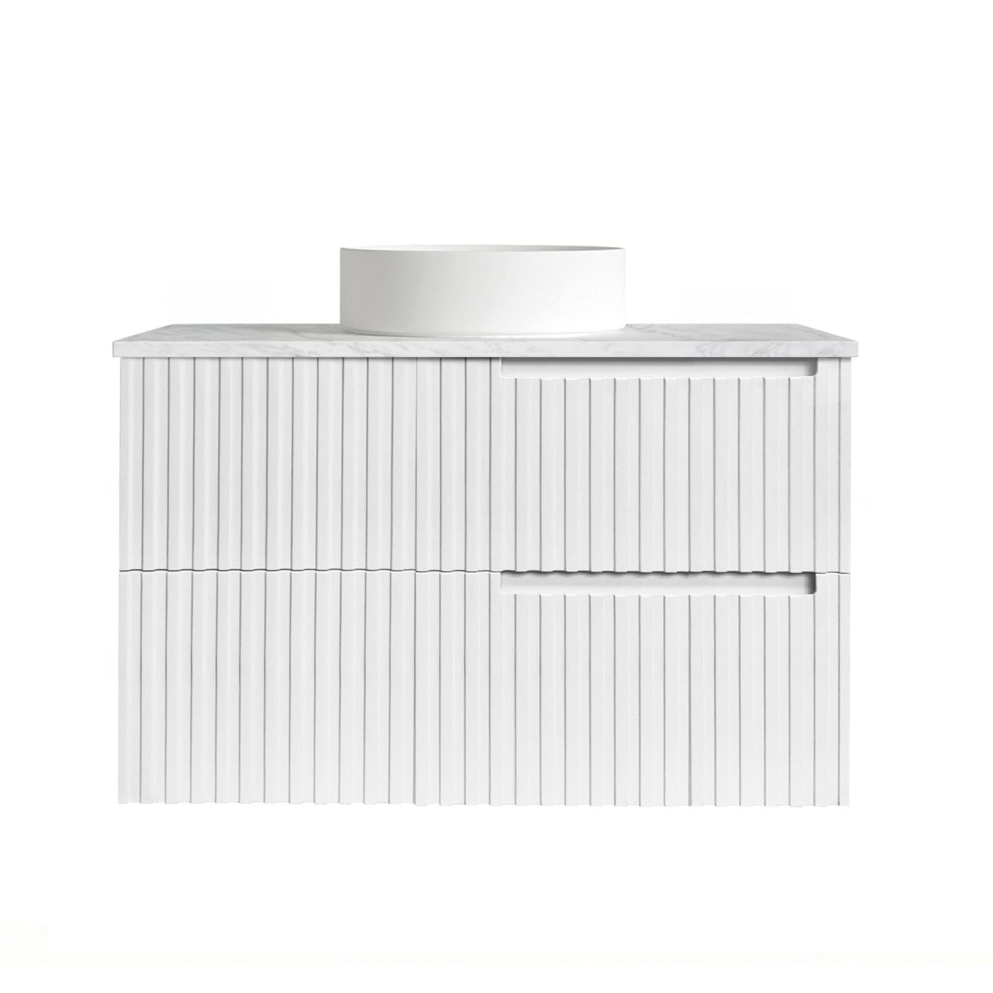 Noosa Fluted 900mm Satin White Wall Hung Vanity