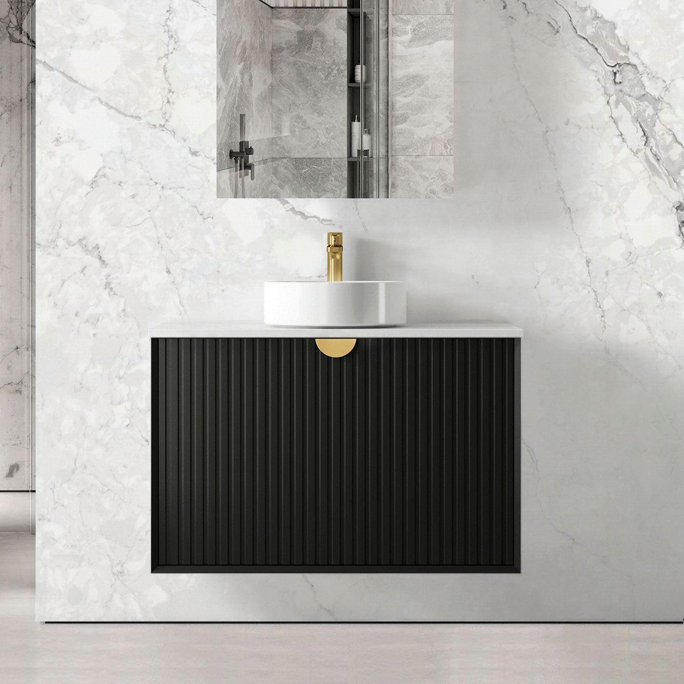 Marlo Fluted 900mm Matte Black Wall Hung Vanity