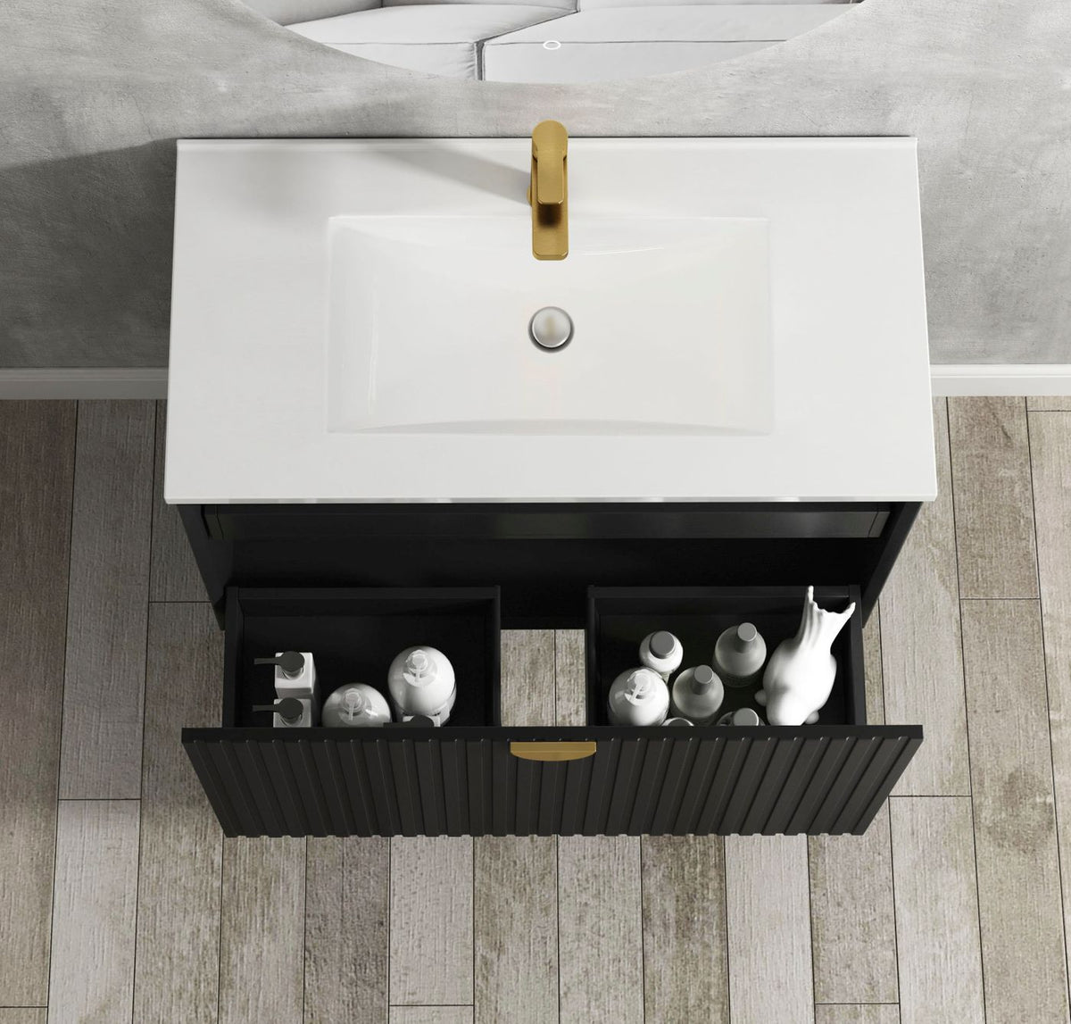 Marlo Fluted 900mm Matte Black Wall Hung Vanity - alternative product view