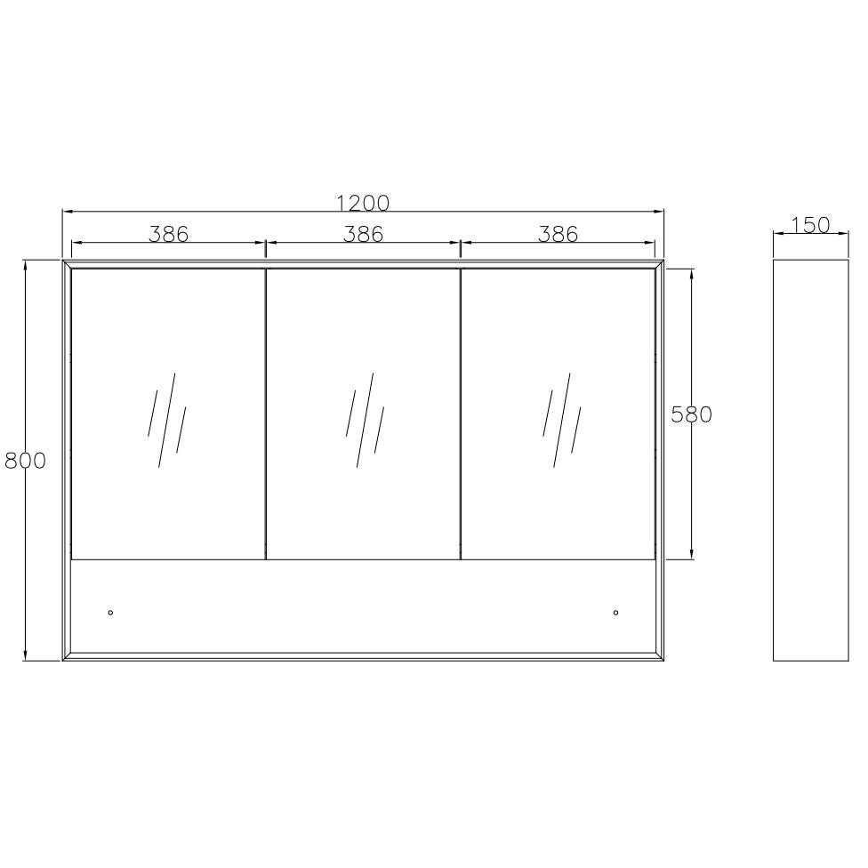 Byron 1200x800 Natural Oak Shaving Cabinet - side profile view
