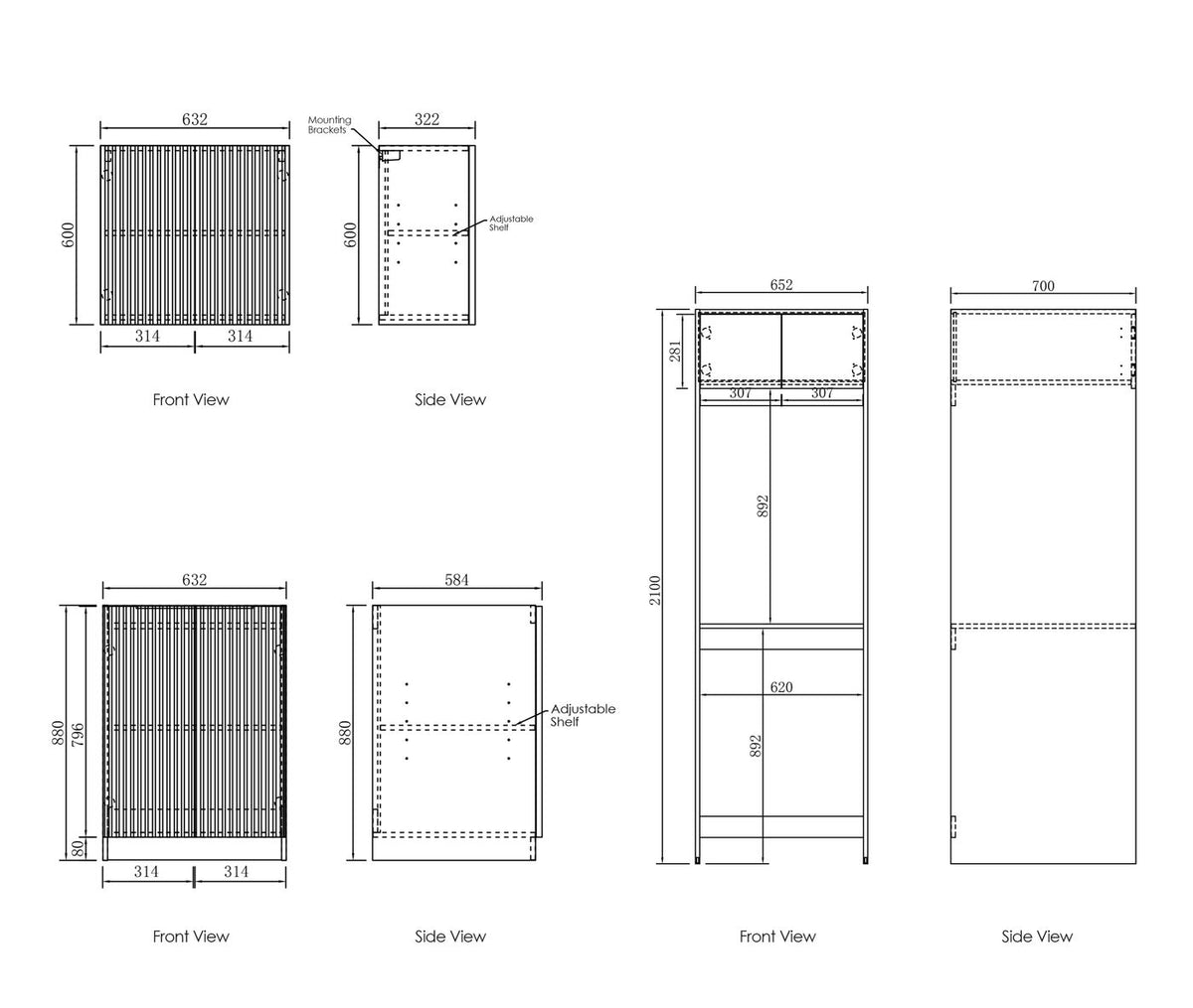 Noosa Fluted White Laundry Kit 1960x600x2100 - rear mounting detail
