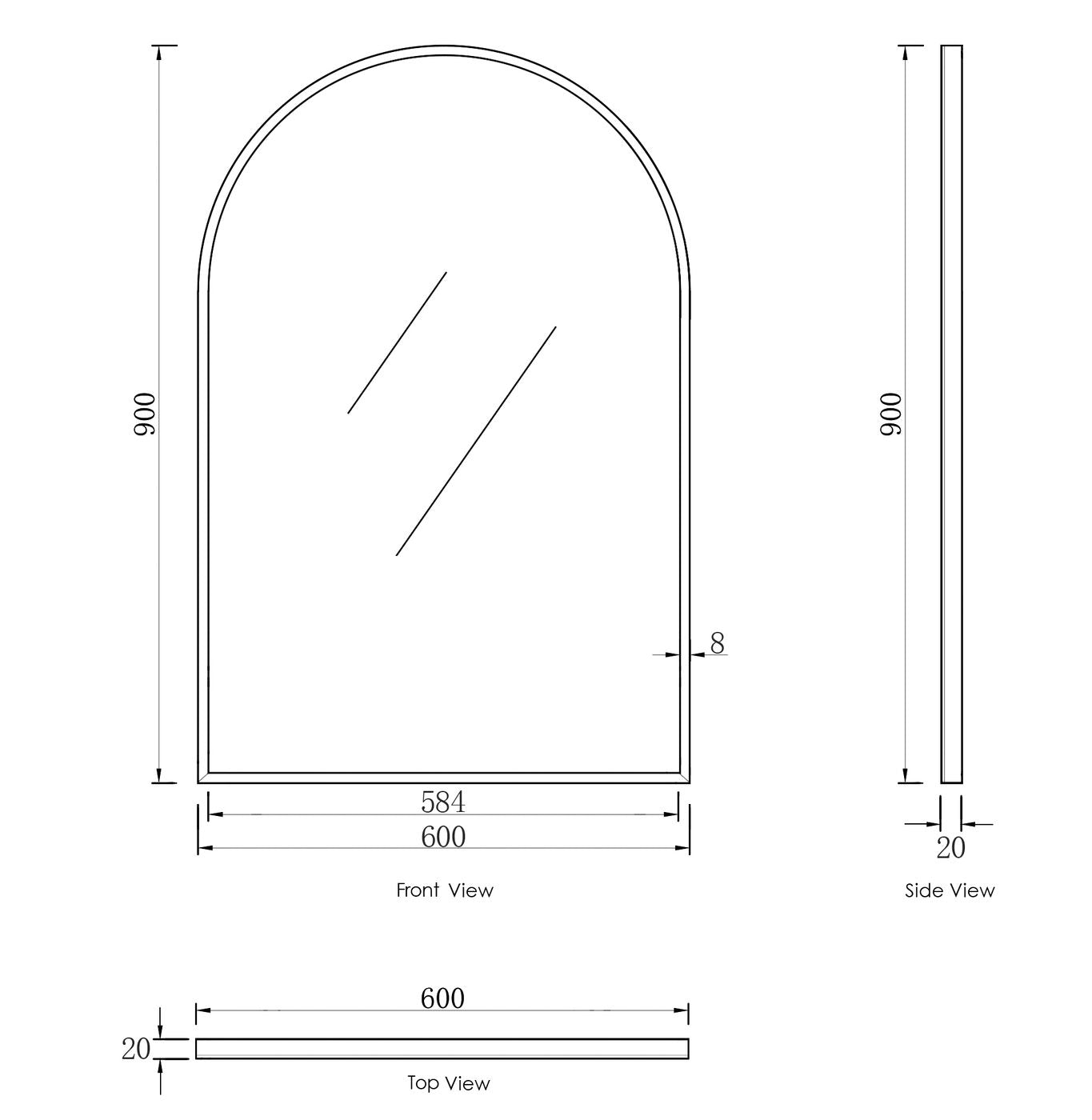 Archie 900(H)x600(W) Black Metal Framed Tuffi Mirror