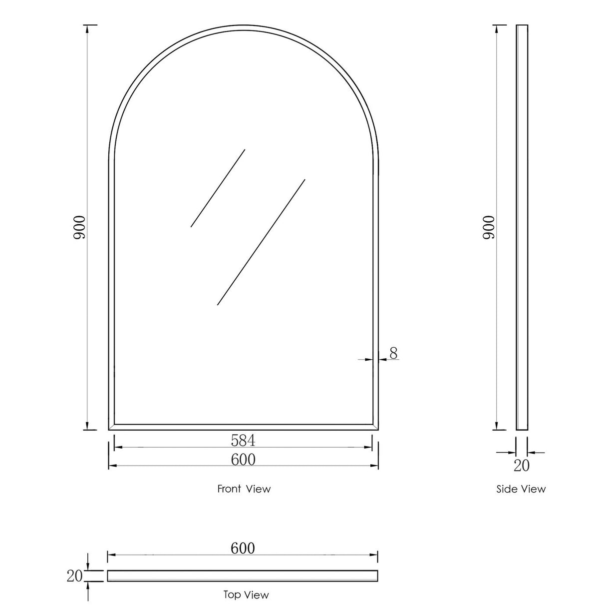 Archie 900(H)x600(W) Black Metal Framed Tuffi Mirror - angled product view